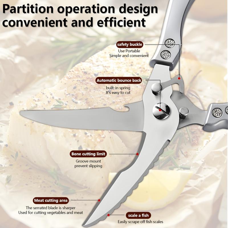 Heavy Duty Kitchen Shears – Effortlessly Cut Chicken, Fish & Meat Bones,Multi-Purpose Bone Cutting Kitchen Shears-AUX