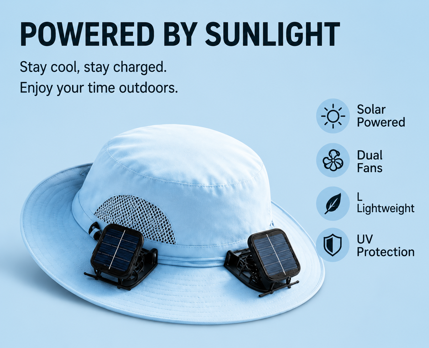 ☀️Built-in Fan Wide Brim Sun Hat🧢｜Waterproof Cooling Outdoor Hat Unisex-VIM