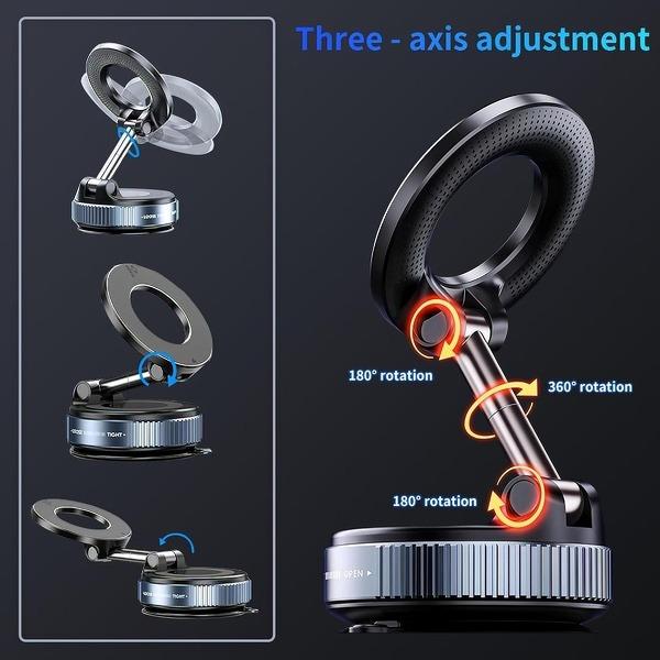 Magnetic Car Phone Mount, Strong Suction Cup Dashboard Holder, 360° Rotation Foldable Cell Phone Stand for Car-TTT