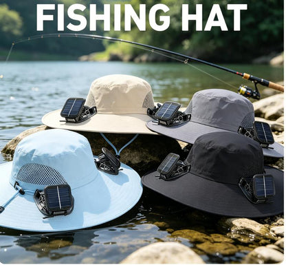 ☀️Built-in Fan Wide Brim Sun Hat🧢｜Waterproof Cooling Outdoor Hat Unisex-VIM