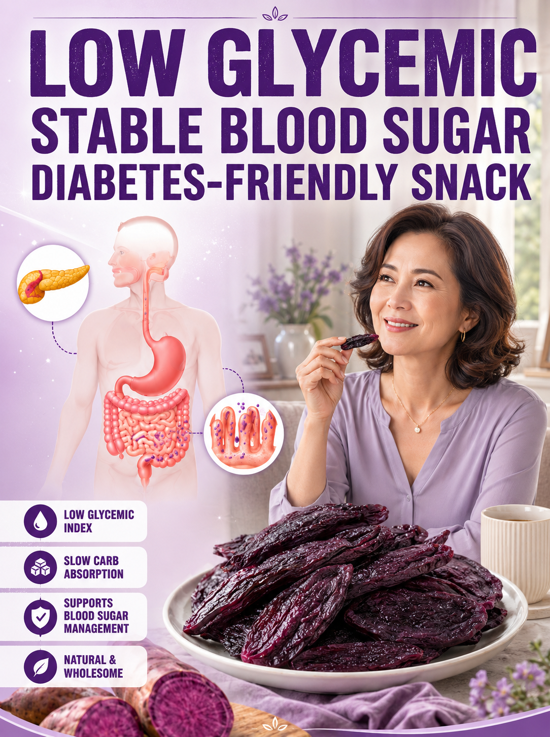 😋Healthy Low Fat Purple Sweet Potato Snack- 🍃Supports balanced blood sugar & daily body vitality-XLB