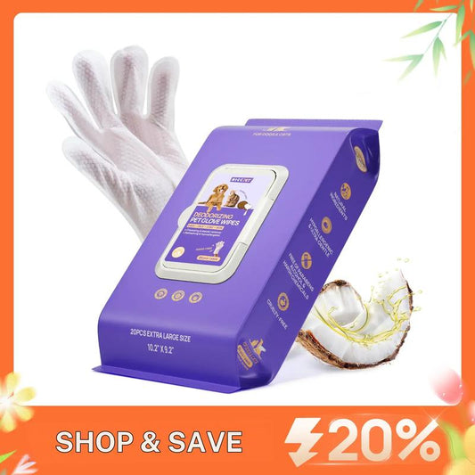 Deodorizing Pet Glove Wipes, Extra Large No-Rinse Cleaning Gloves for Dogs & Cats, Hypoallergenic Disposable Pet Bath Wipes-TTT