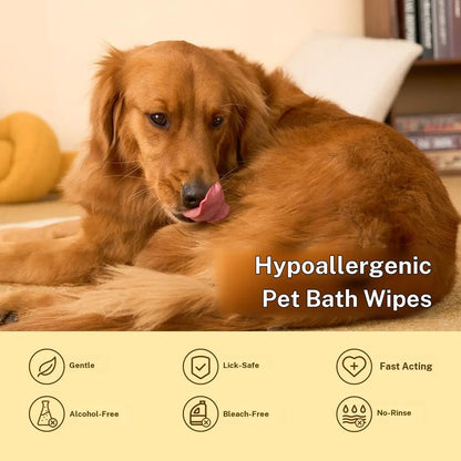 Deodorizing Pet Glove Wipes, Extra Large No-Rinse Cleaning Gloves for Dogs & Cats, Hypoallergenic Disposable Pet Bath Wipes-TTT