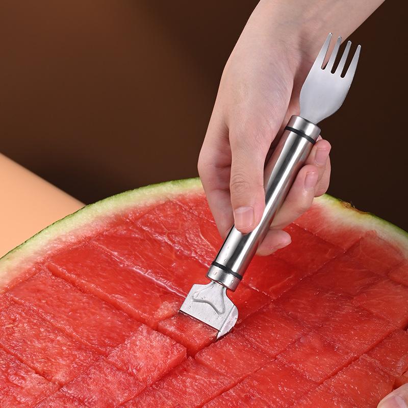 🍉2 Pack 2-in-1 Watermelon Fork Slicer🍉, Stainless Steel Fruit Cutter Cube Cutting Tool-AUX
