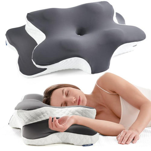 Ergonomic Cervical Pillow for Neck Pain Relief, Contoured Memory Foam Pillow for Side, Back & Stomach Sleepers-TTT