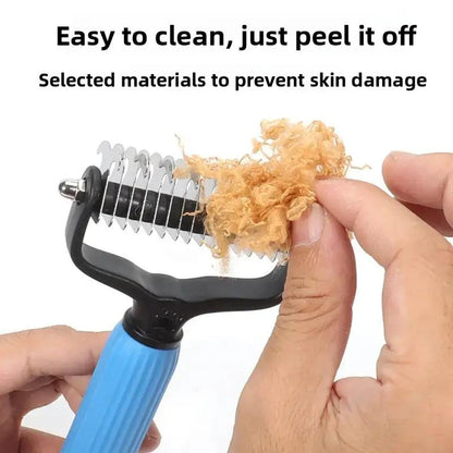 Pet Detangling Grooming Comb, Double-Sided Undercoat Rake for Dogs & Cats, One-Click Shedding Brush for Matted Hair-TTT