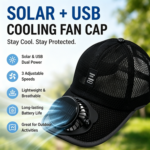 ☀️ Solar-Powered Cooling Fan Baseball Cap | UPF 50+ Sun Protection-WBJ