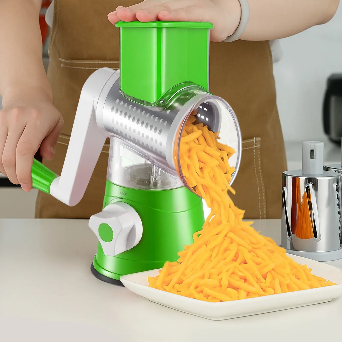Manual Rotary Cheese Grater, 3-in-1 Stainless Steel Vegetable Slicer & Shredder, Multi-Function Kitchen Food Processor-TTT