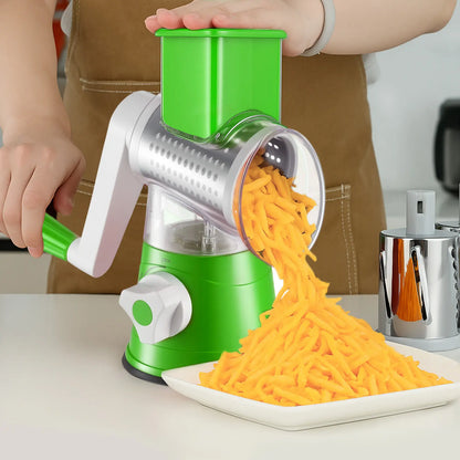 Manual Rotary Cheese Grater, 3-in-1 Stainless Steel Vegetable Slicer & Shredder, Multi-Function Kitchen Food Processor-TTT