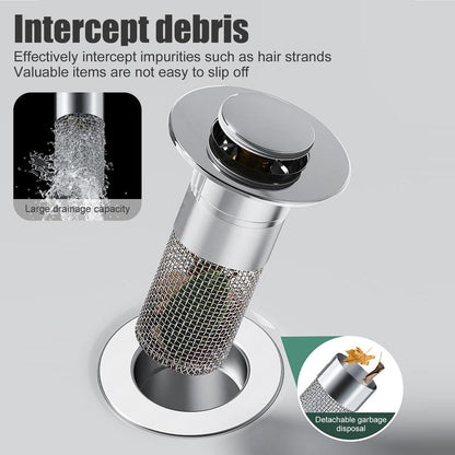 🚿Universal Pop-Up Bathroom Sink Drain Filter with Removable Stainless Steel Hair Catcher Basket🦠 Anti-Odor &Anti-Insect Design-YOY