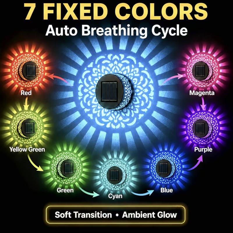 Solar Mandala Projection Wall Light ✨ Outdoor Waterproof Garden Decor Lamp-VIM