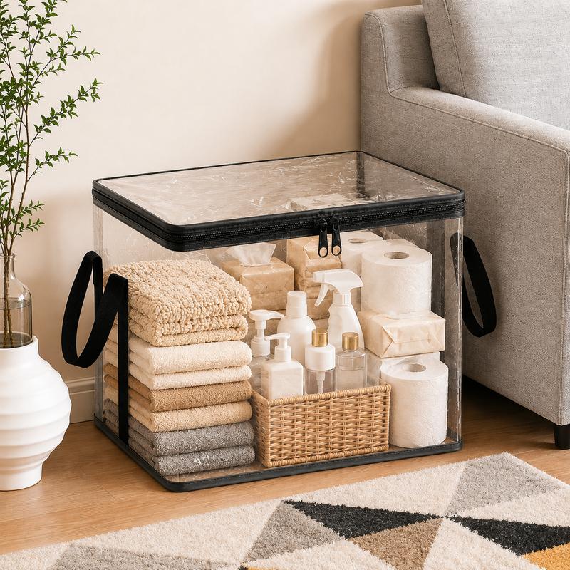 Clear PVC Storage Bags with Zipper, Waterproof Foldable Organizer for Clothes, Toys, and Household Items-TTT