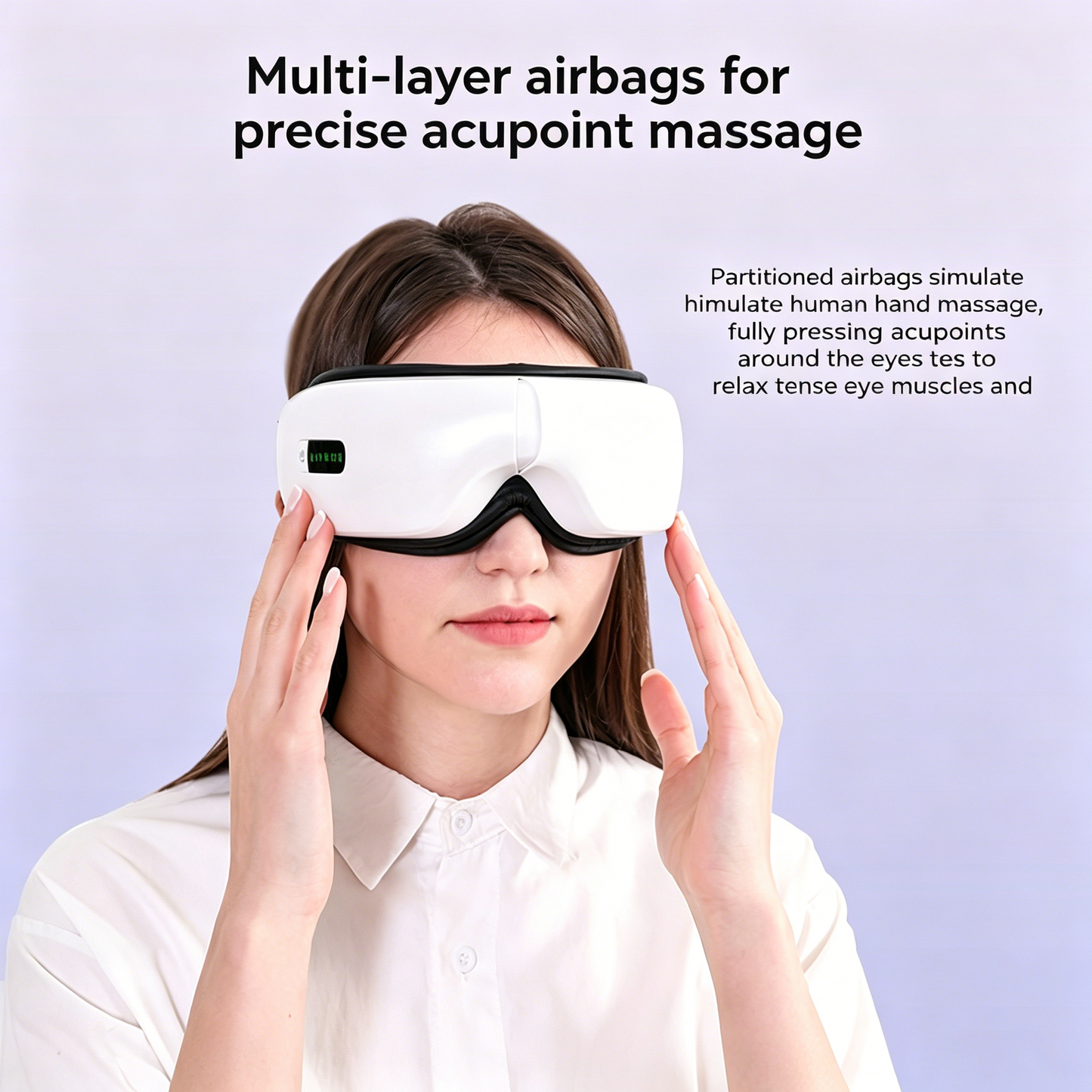 💆‍♀️ Meet your personal eye masseuse. Bring the luxury spa home! Our multi-zone airbags perfectly mimic human hands to gently knead away the day's stress. Combine it with full-eye heat therapy for the ultimate 15-minute healing ritual. ✨-QZZ