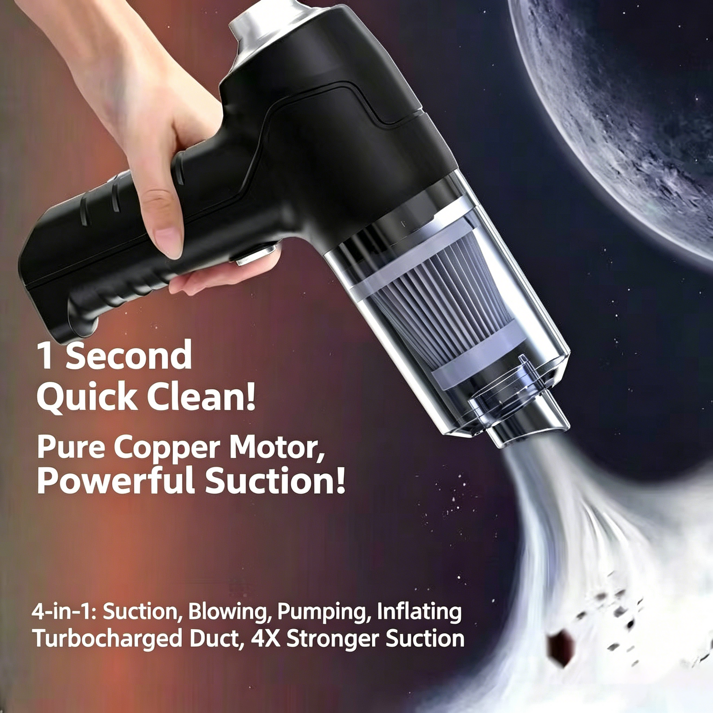 4-in-1 Cordless Car Vacuum Cleaner, High Power Powerful Suction, Mini Handheld Vacuum with Blow/Pump/Inflate Function for Car & Home 🚗✨-QZZ