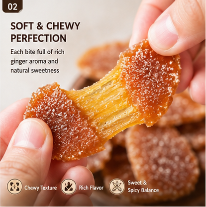 Premium Crystallized Brown Sugar Ginger Slices - Thick Cut, Chewy & Pure Natural Energy-XXS