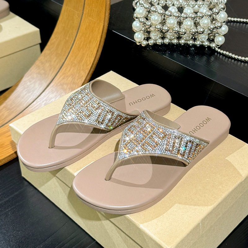 🌴Rhinestone Flip Flops for Women,🎁 Comfortable Flat Sandals-XXS