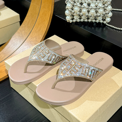 🌴Rhinestone Flip Flops for Women,🎁 Comfortable Flat Sandals-XXS