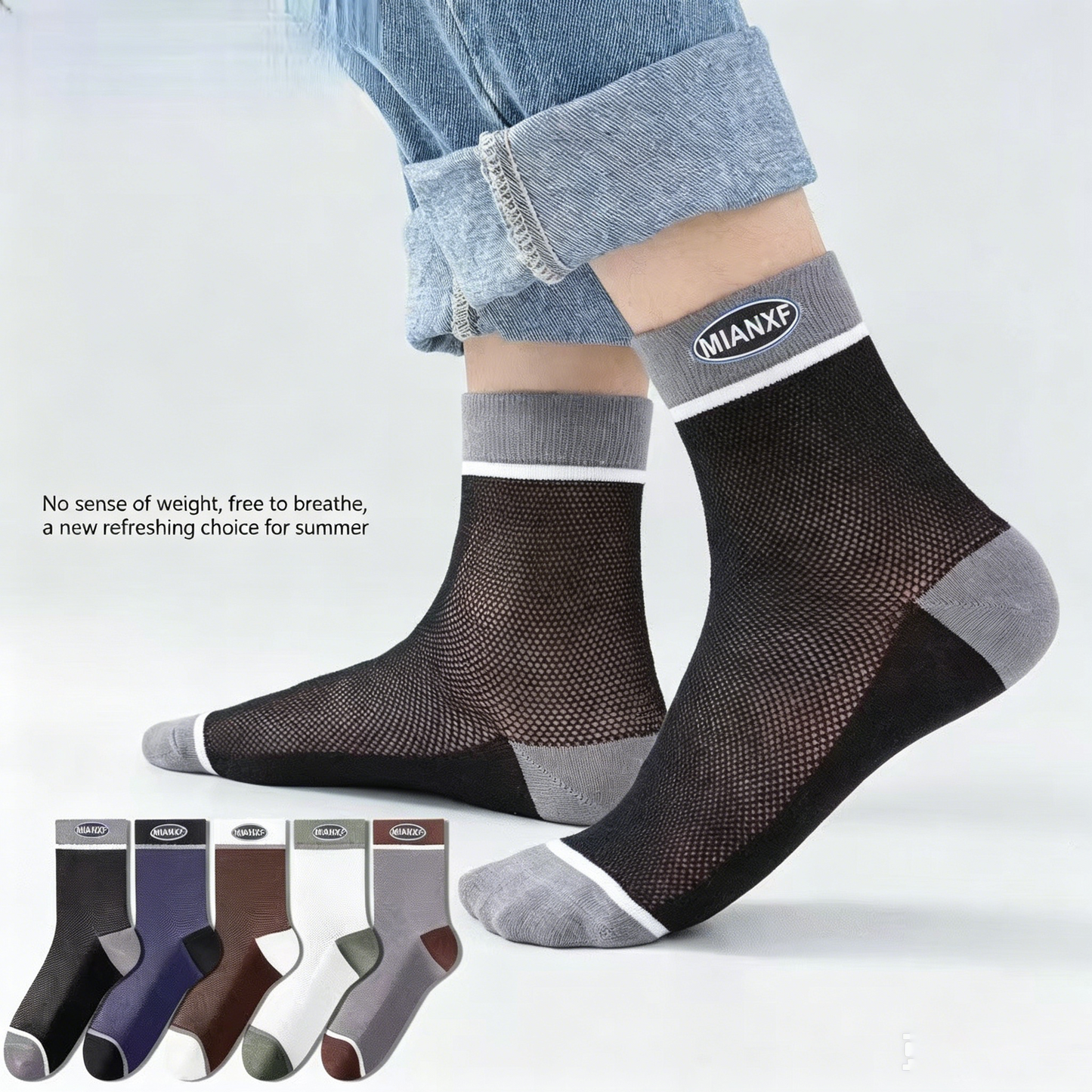 Mesh Breathable Mens Socks, Anti-Sweat Cool Summer Crew Socks, See-Through Mesh Sport Socks for Sweaty Feet 🧦✈️-QZZ