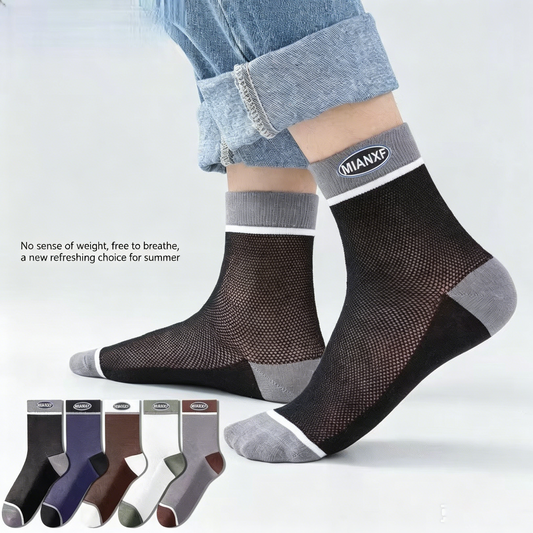 Mesh Breathable Mens Socks, Anti-Sweat Cool Summer Crew Socks, See-Through Mesh Sport Socks for Sweaty Feet 🧦✈️-QZZ